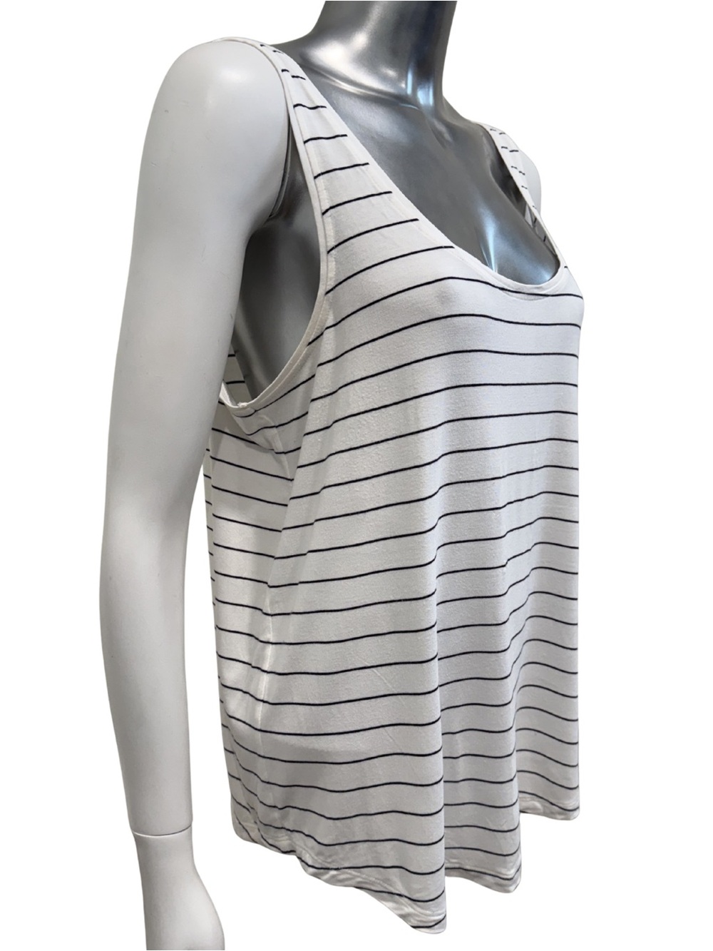 KIT AND ACE White Black Stripe Swing Tank Top Large - Picture 3 of 6